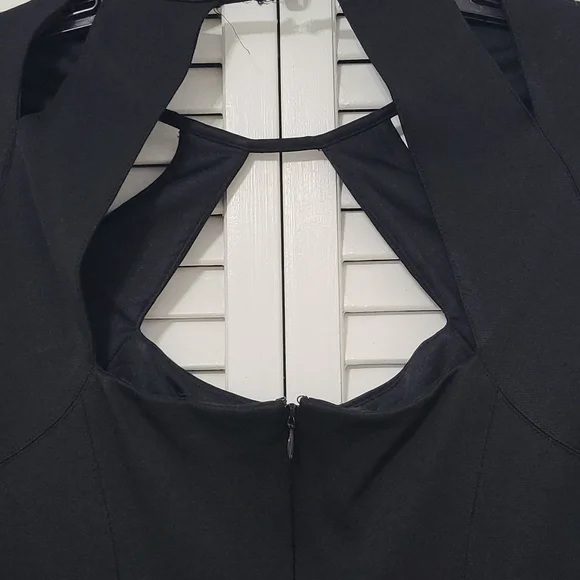 SZ 10 Cache Black Sleeveless Cut-Out Tailored Stretchy Dress - Picture 3 of 16